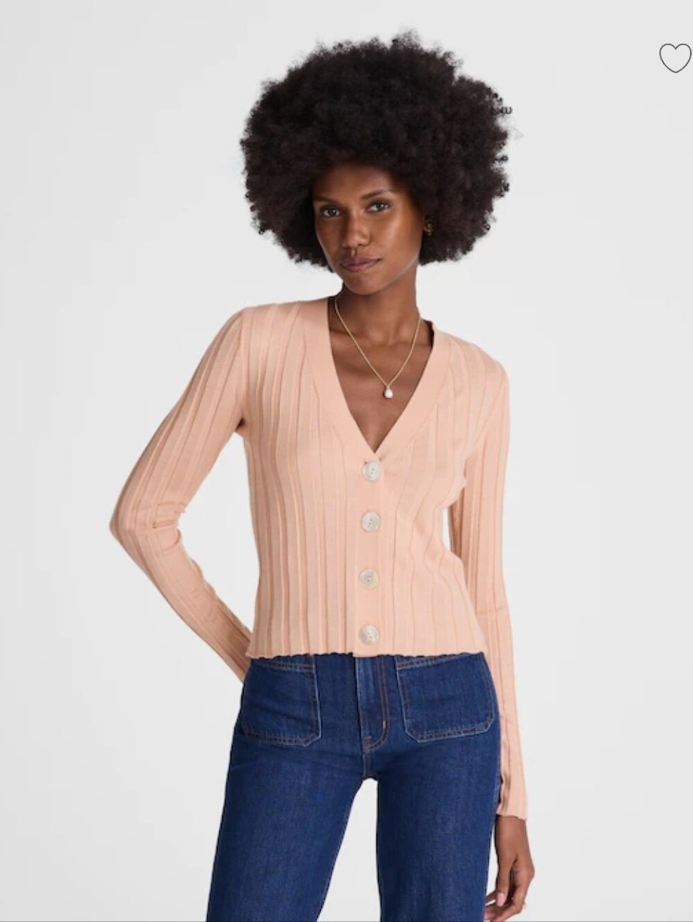 MADEWELL Ribbed V-Neck Cardigan Pale Blush SZ-S